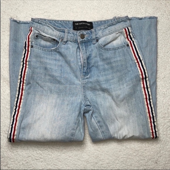 The Fifth Label Denim Jeans Side Stripped High Waist Ankle Cropped Streetwear - Picture 5 of 11